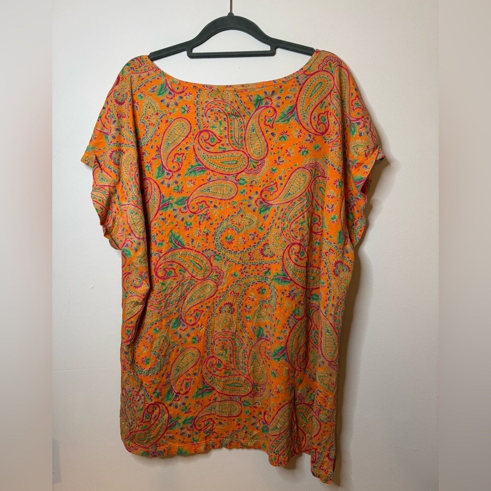 Lauren Ralph Lauren Orange Paisley Tunic with folded cuff- 2X - Picture 4 of 4